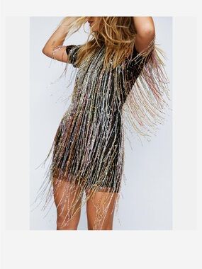 Nasty Gal Black Mini Dress with Multicolor Beaded Fringe Sz 0